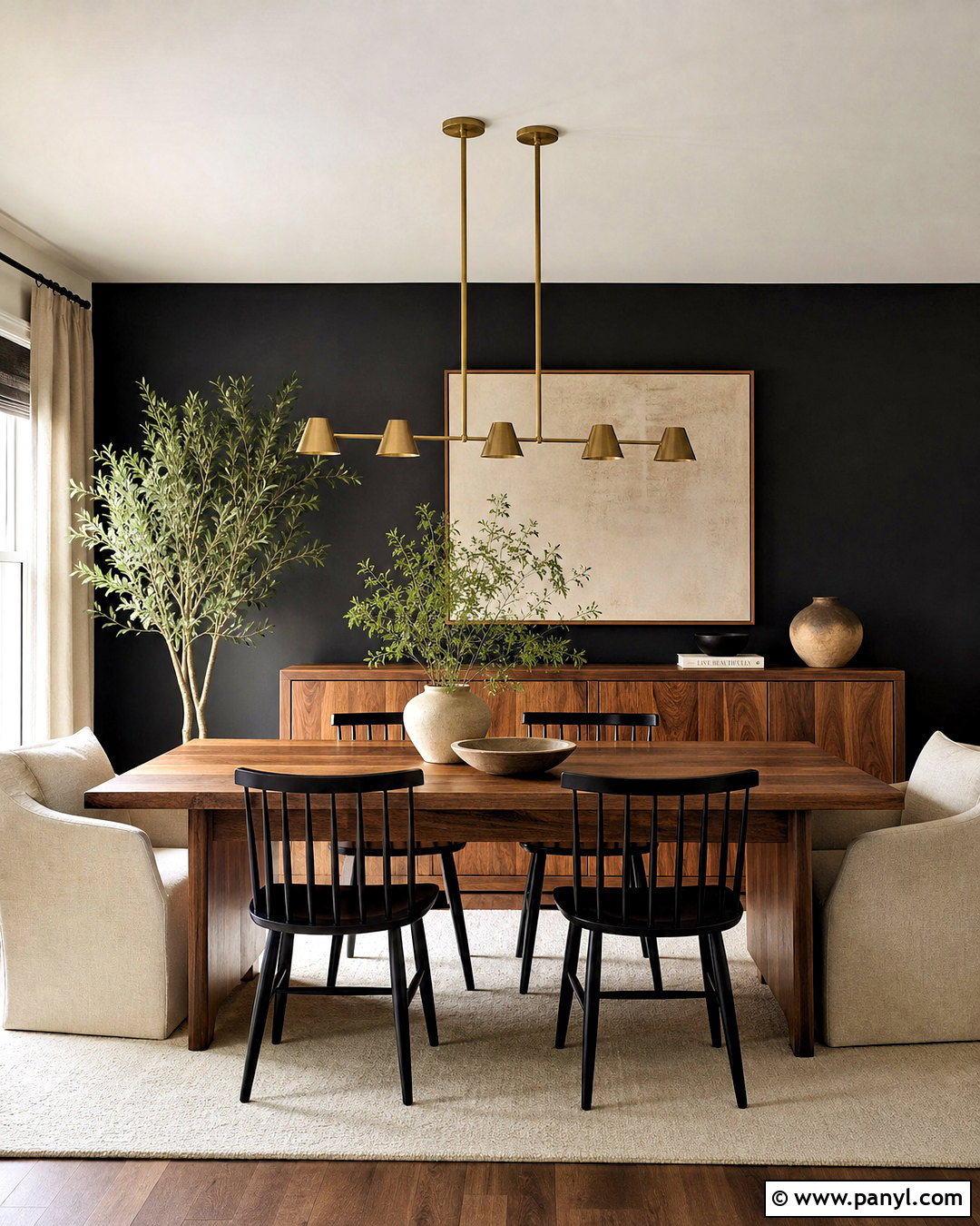 Black Accent Wall With Natural Wood Table - 20 black accent wall dining room ideas