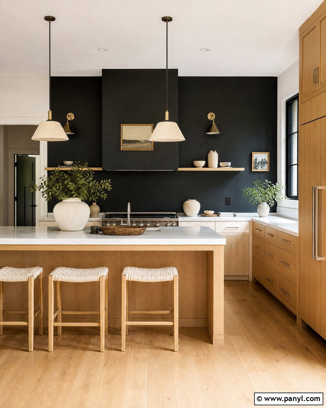Black Accent Wall With Oak Cabinets - 30 black accent wall kitchen ideas