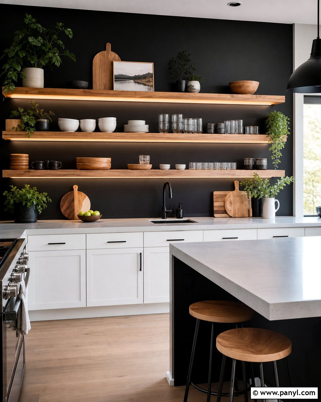 Black Accent Wall With Open Shelves - 30 black accent wall kitchen ideas