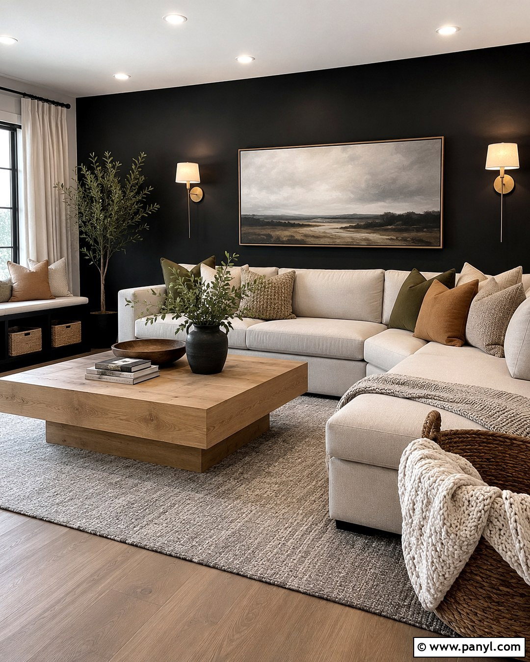 Black Accent Wall With Sectional - 20 Black Accent Wall Family Room Ideas