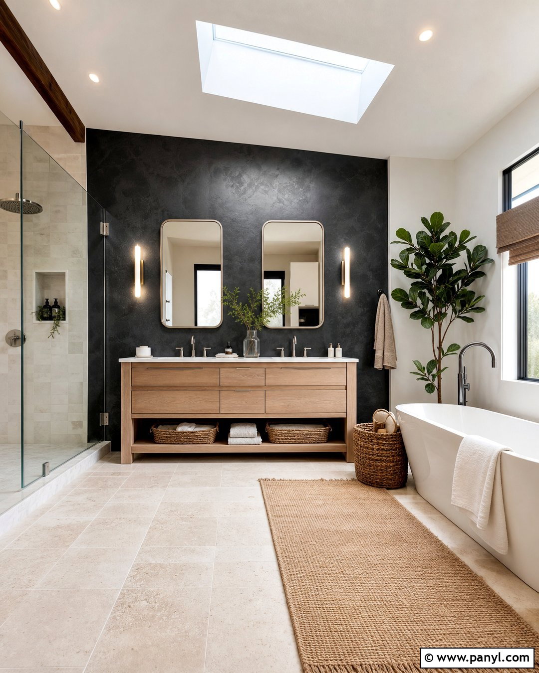 Black Accent Wall With Skylight - 35 Black Accent Wall Bathroom Ideas