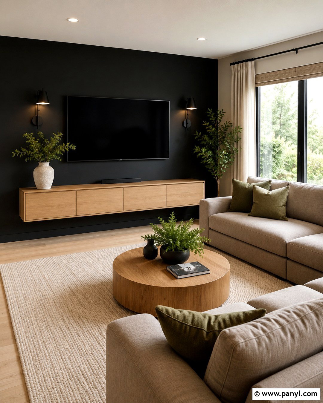 Black Accent Wall With TV - 20 Black Accent Wall Family Room Ideas