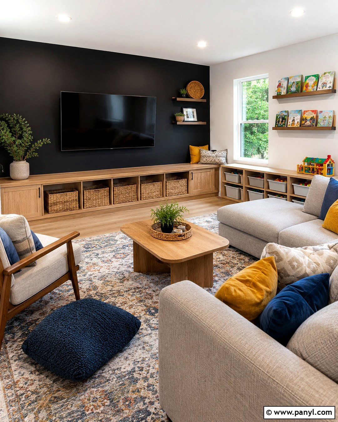 Black Accent Wall With Toy Storage - 20 Black Accent Wall Family Room Ideas