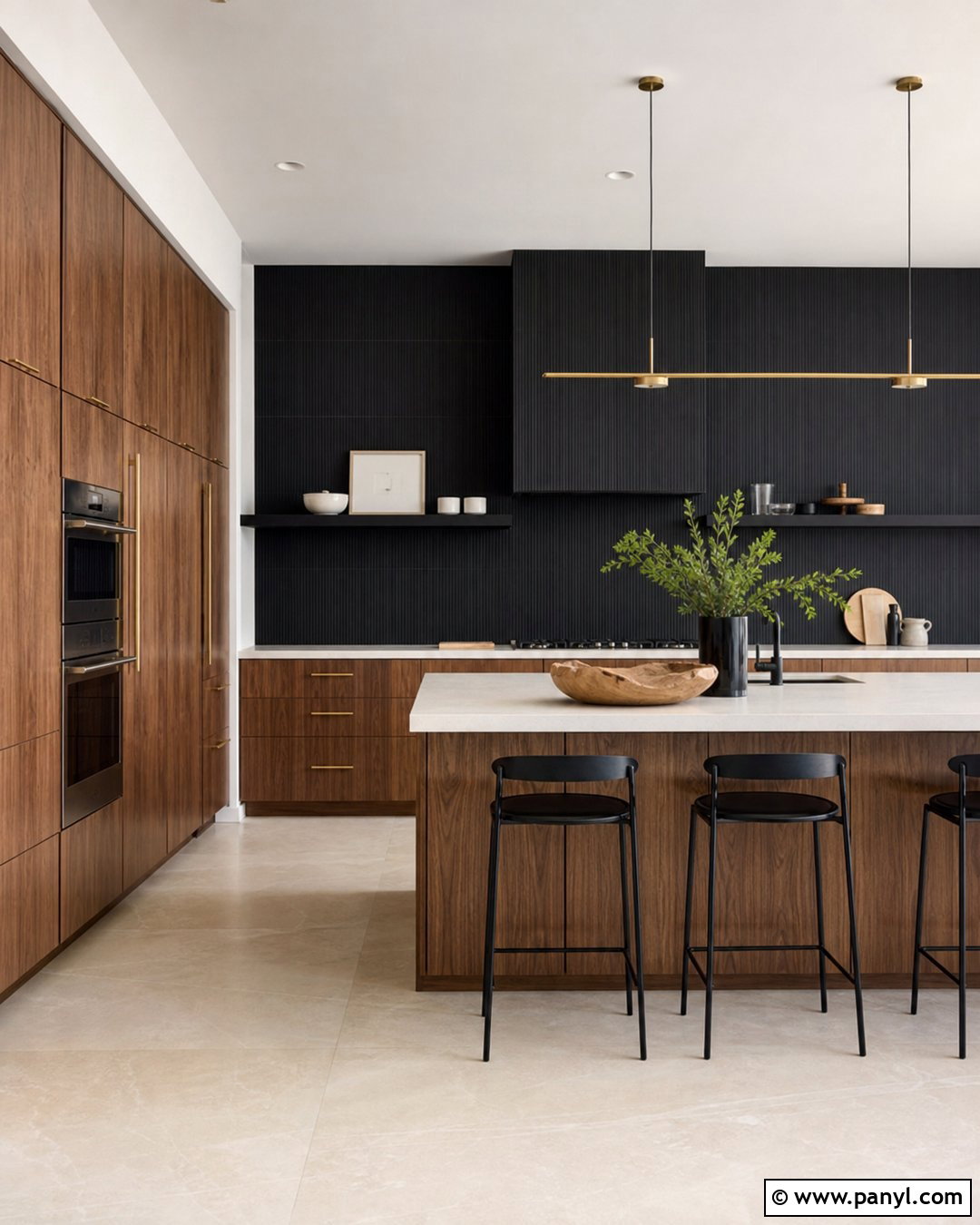 Black Accent Wall With Walnut Cabinets - 30 black accent wall kitchen ideas