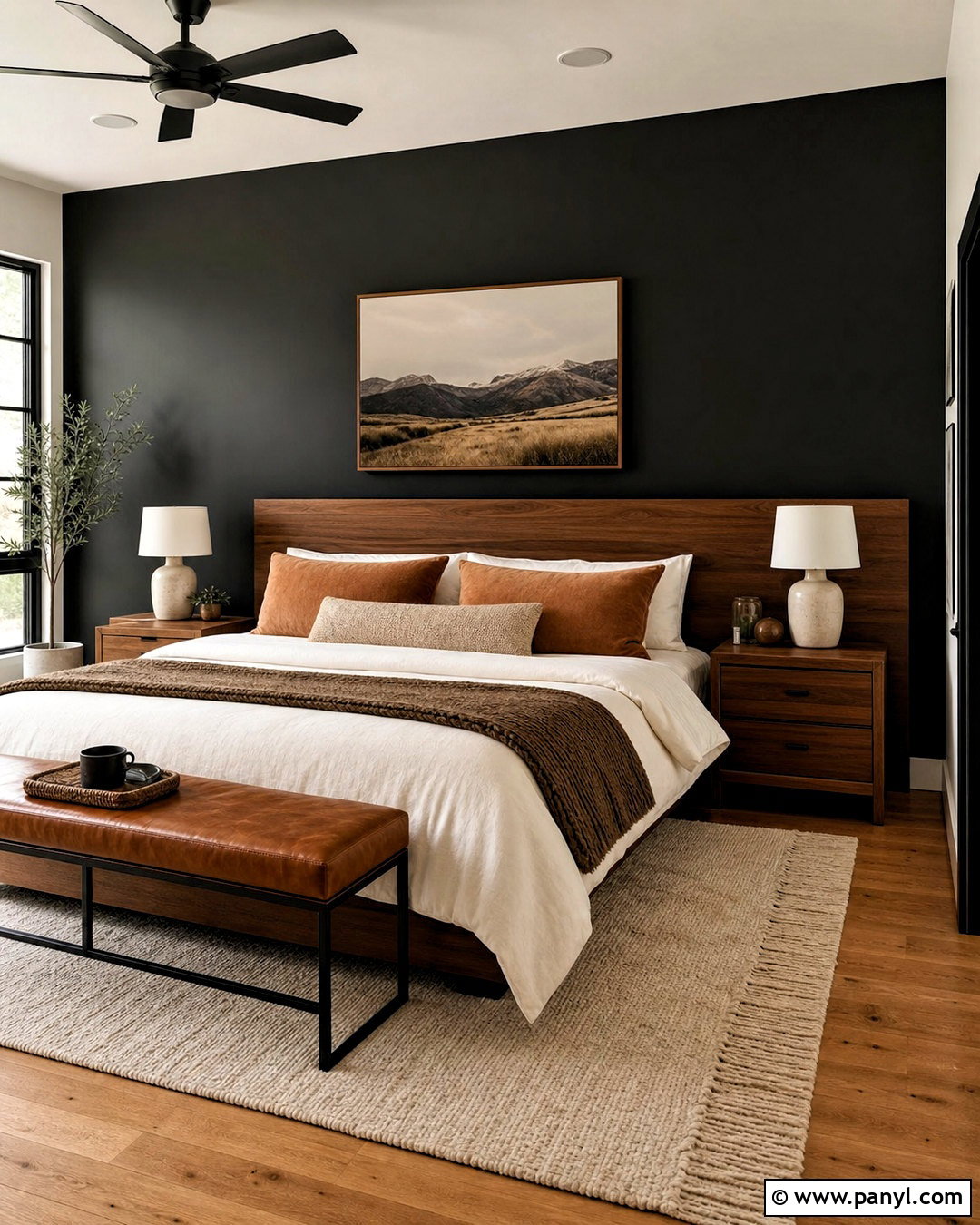 Black Accent Wall With Warm Wood - 20 black accent wall bedroom ideas