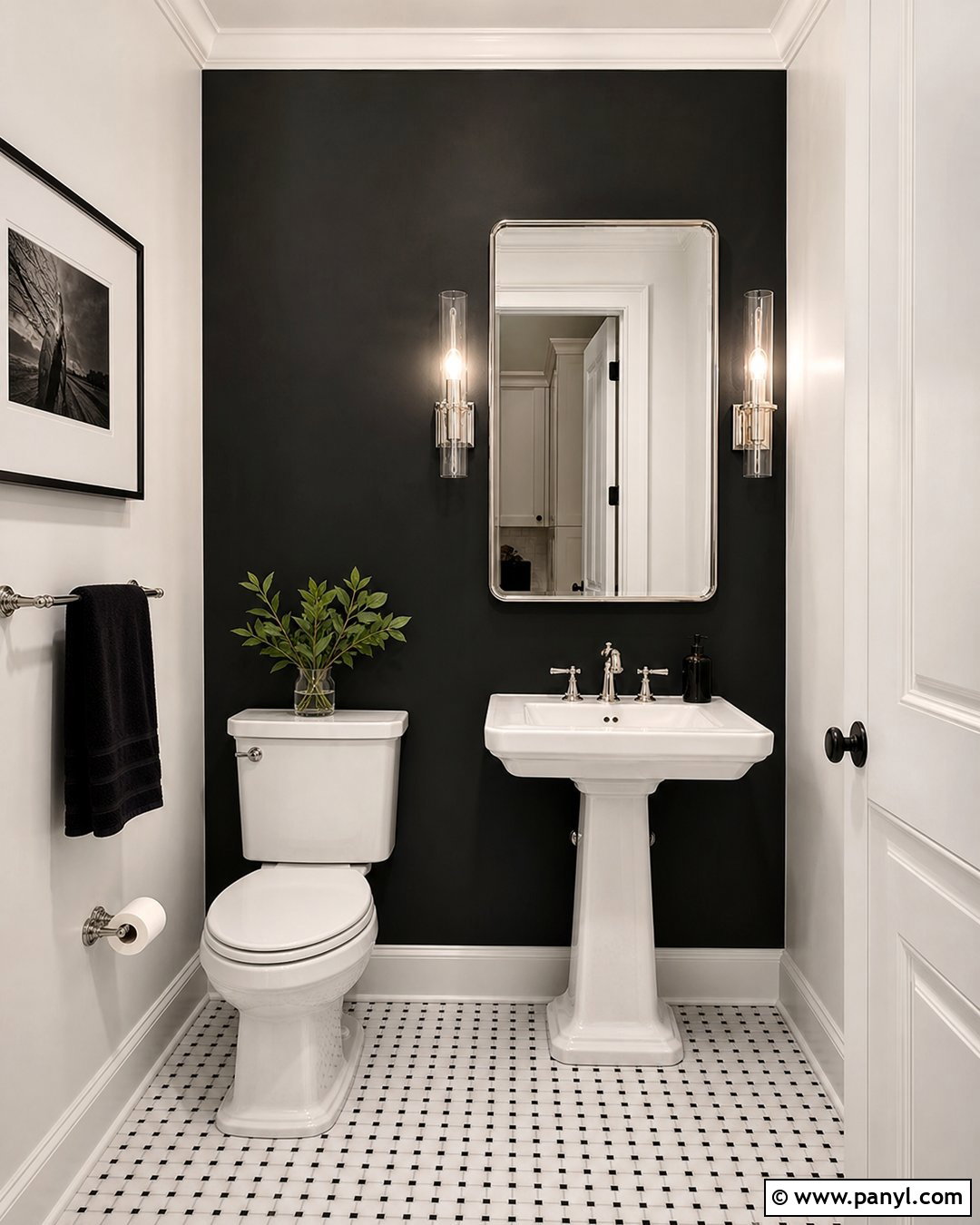 Black Accent Wall With White Pedestal Sink - 20 Black Accent Wall Half Bathroom Ideas