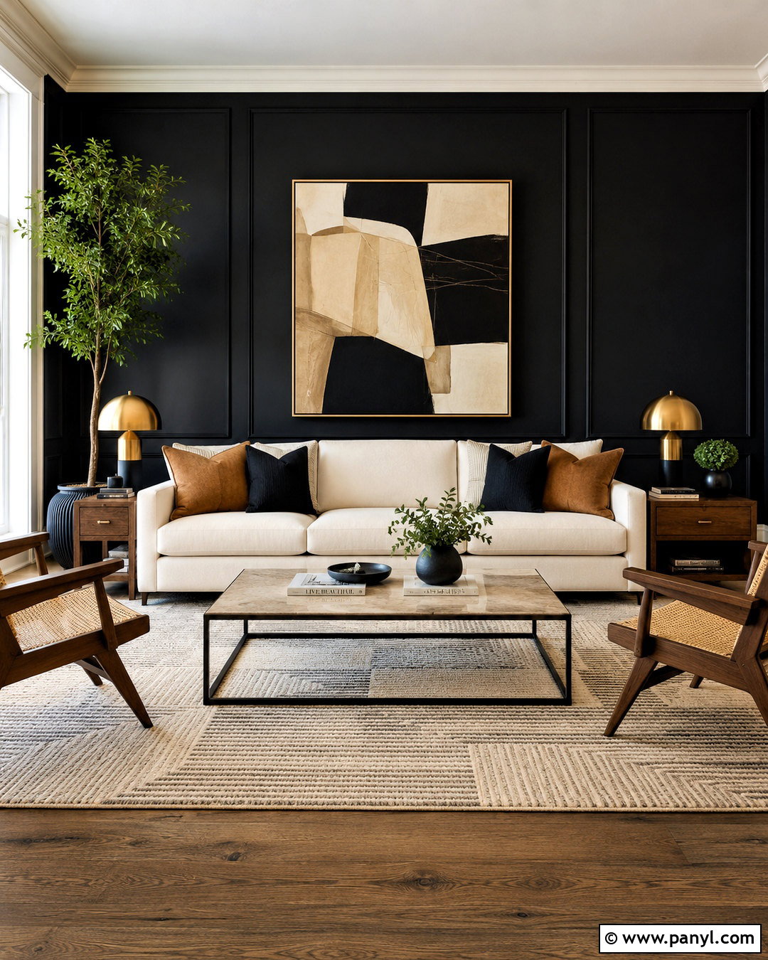 Black Accent Wall With White Sofa - 20 black accent wall living room ideas
