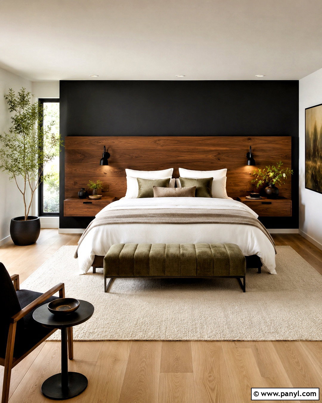 Black Accent Wall With Wood Headboard - 40 black accent walls