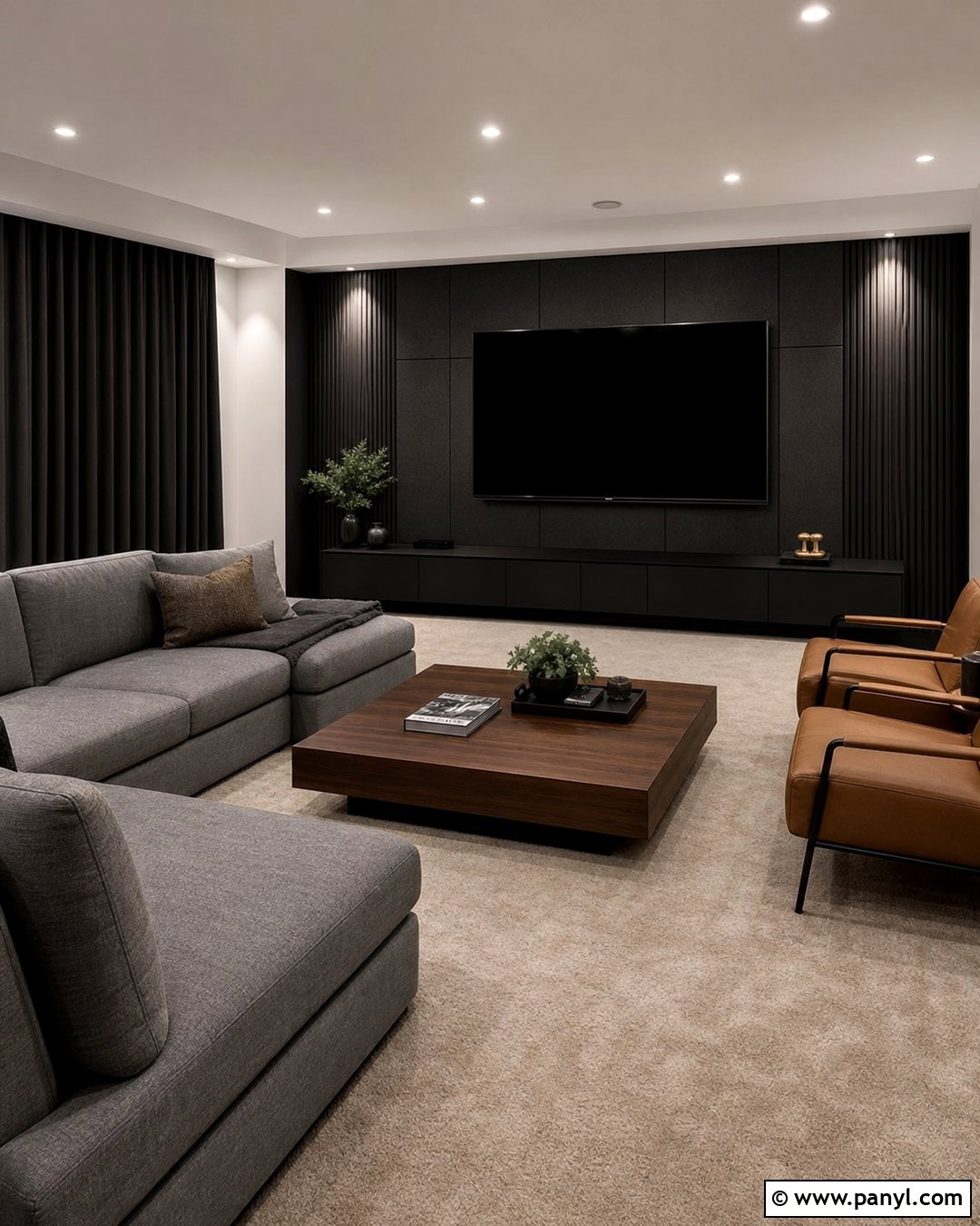 Black Acoustic Panel TV Wall - 35 Black Wall Behind Tv Ideas