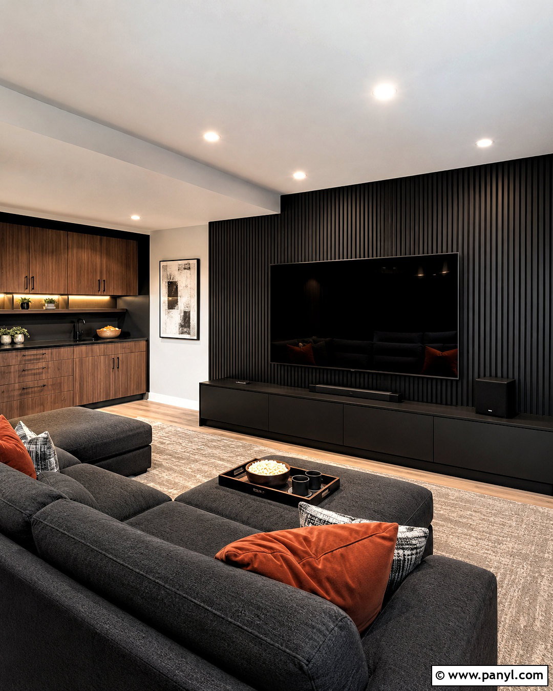 Black Acoustic Wood Theater Wall - 20 black wood accent wall ideas