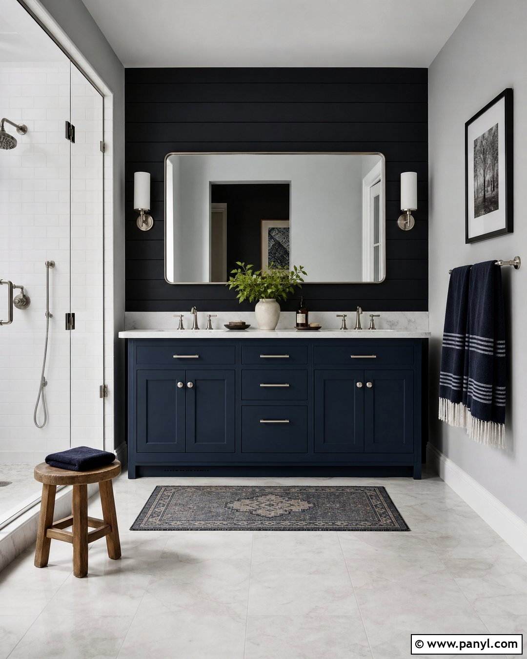 Black And Blue Accent Wall Bathroom - 35 Black Accent Wall Bathroom Ideas