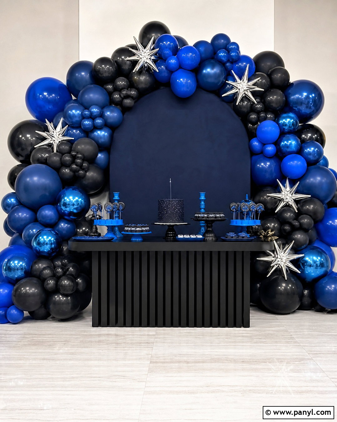 Black And Blue Balloon Wall - 20 black balloon wall ideas
