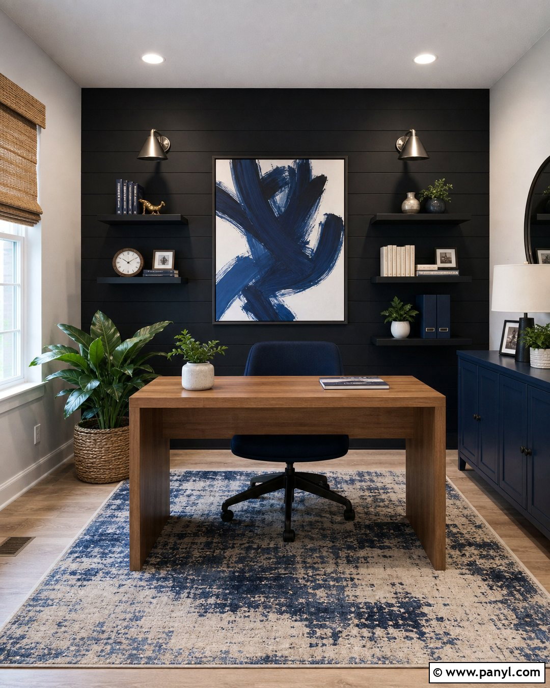 Black And Blue Office - 35 Black Accent Wall Office Ideas