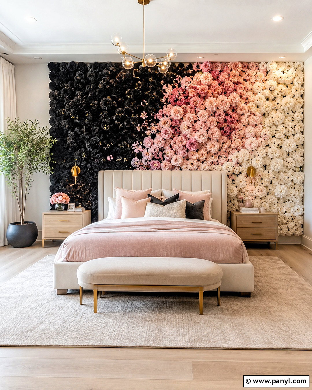 Black And Blush Flower Wall - 20 black flower wall ideas