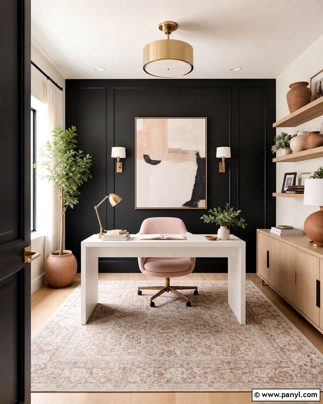 Black And Blush Office - 35 Black Accent Wall Office Ideas