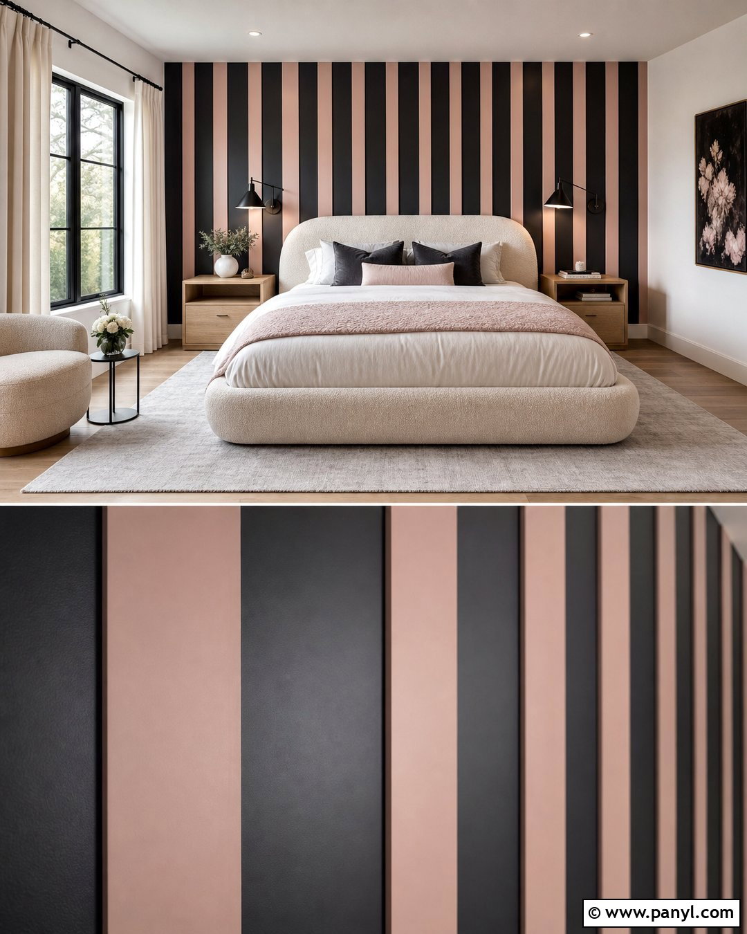Black And Blush Striped Bedroom - 25 Black Striped Wall Ideas