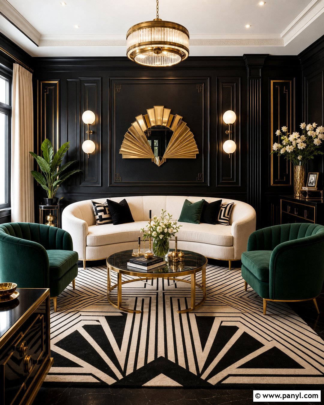 Black And Brass Art Deco Room - 35 black painted room ideas