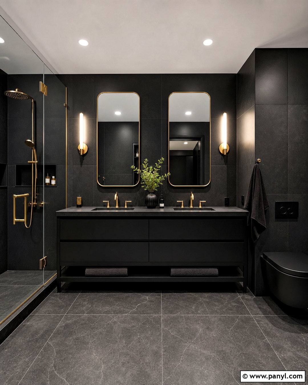 Black And Brass Bathroom - 20 all black bathroom ideas