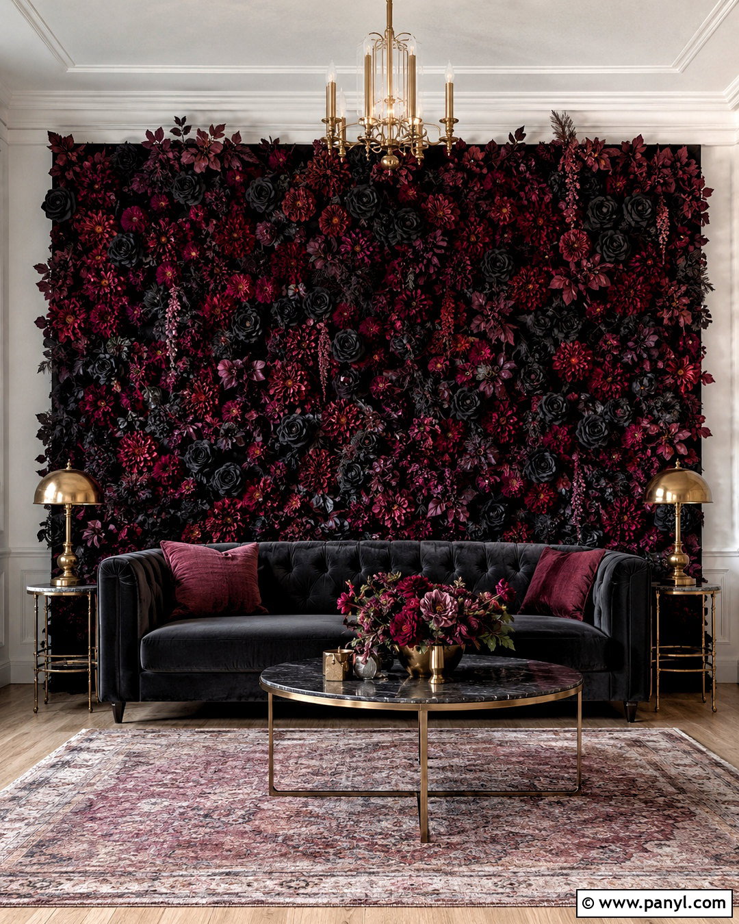 Black And Burgundy Flower Wall - 20 black flower wall ideas