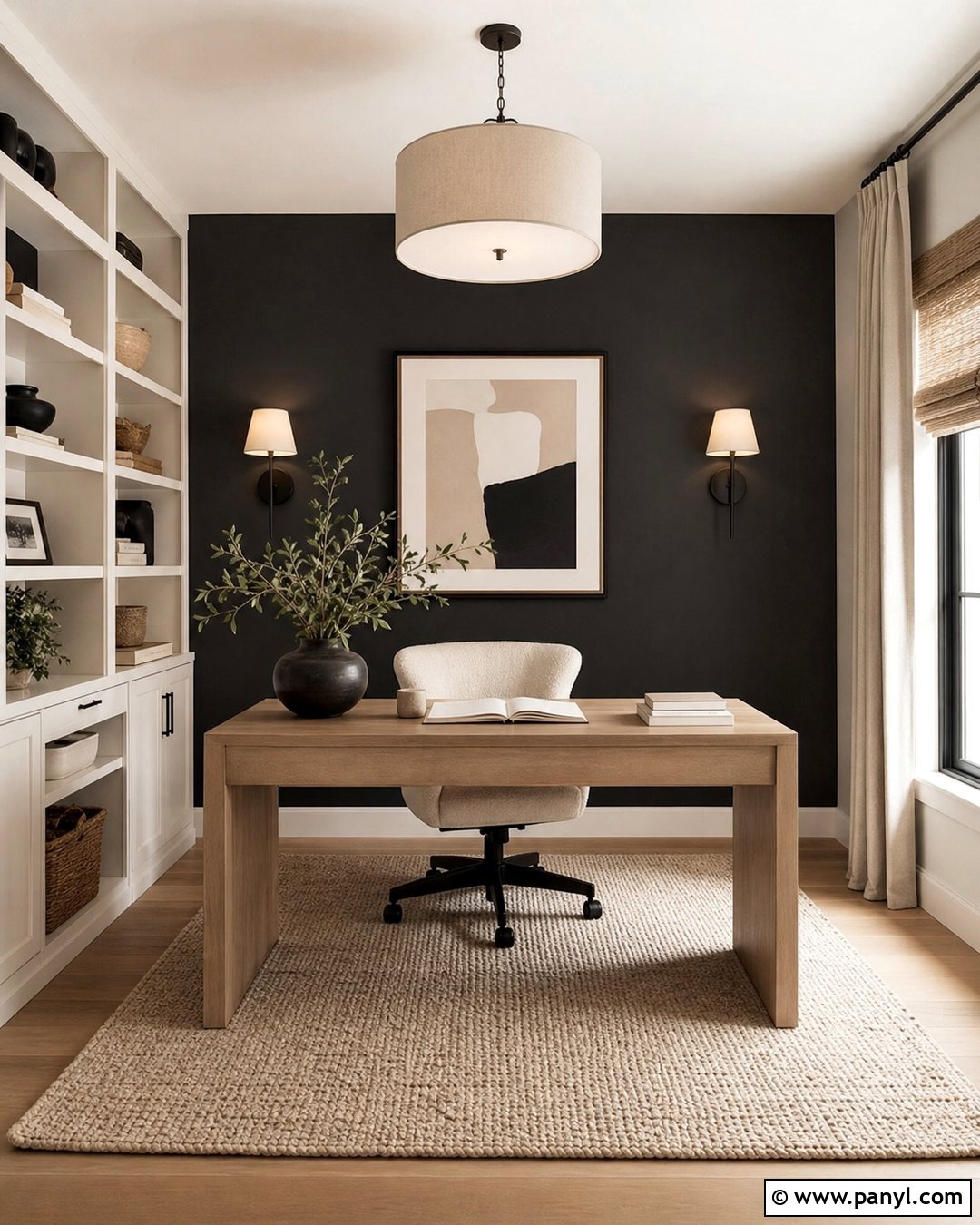 Black And Cream Office - 35 Black Accent Wall Office Ideas