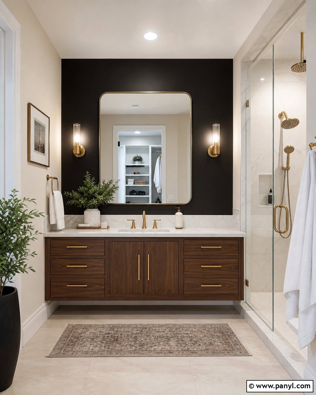 Black And Gold Accent Wall Bathroom - 35 Black Accent Wall Bathroom Ideas