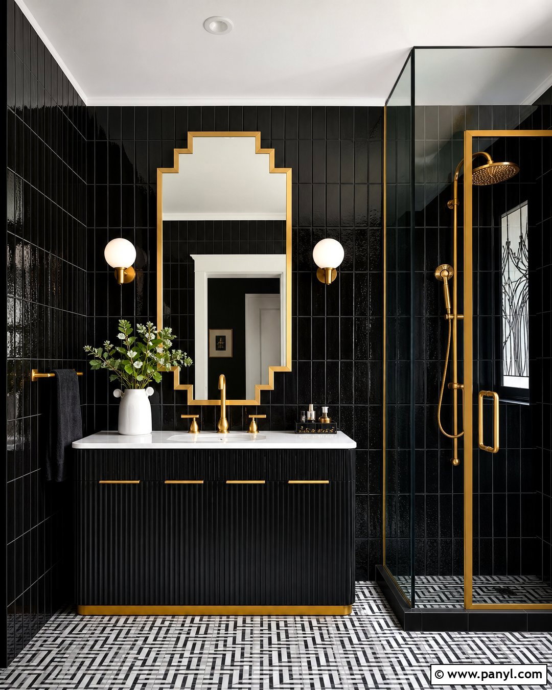 Black And Gold Art Deco Bathroom Walls - 35 black bathroom walls