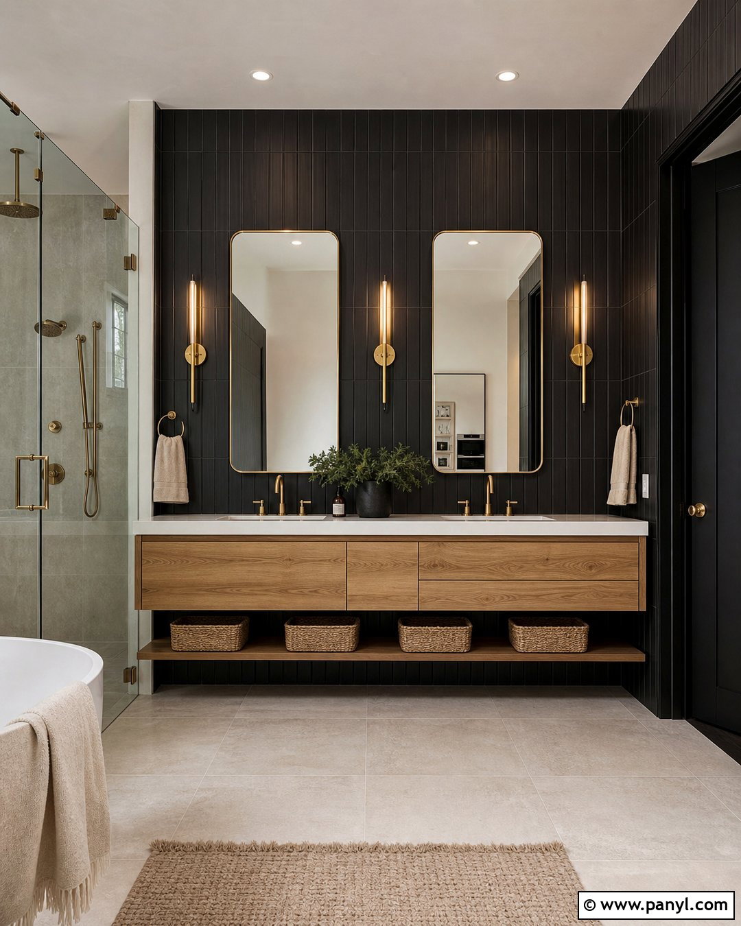 Black And Gold Bathroom Tile Wall - 30 Black And Gold Wall Ideas
