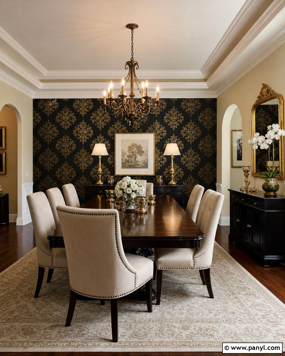 Black And Gold Damask Wall - 30 Black And Gold Wall Ideas