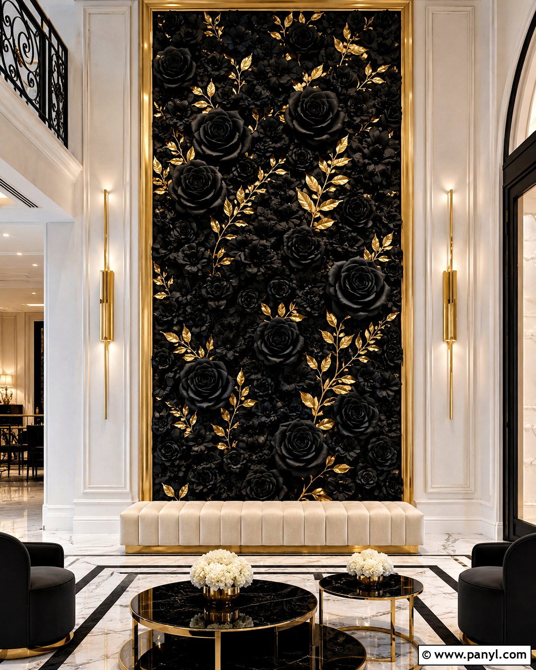 Black And Gold Flower Wall - 20 black flower wall ideas
