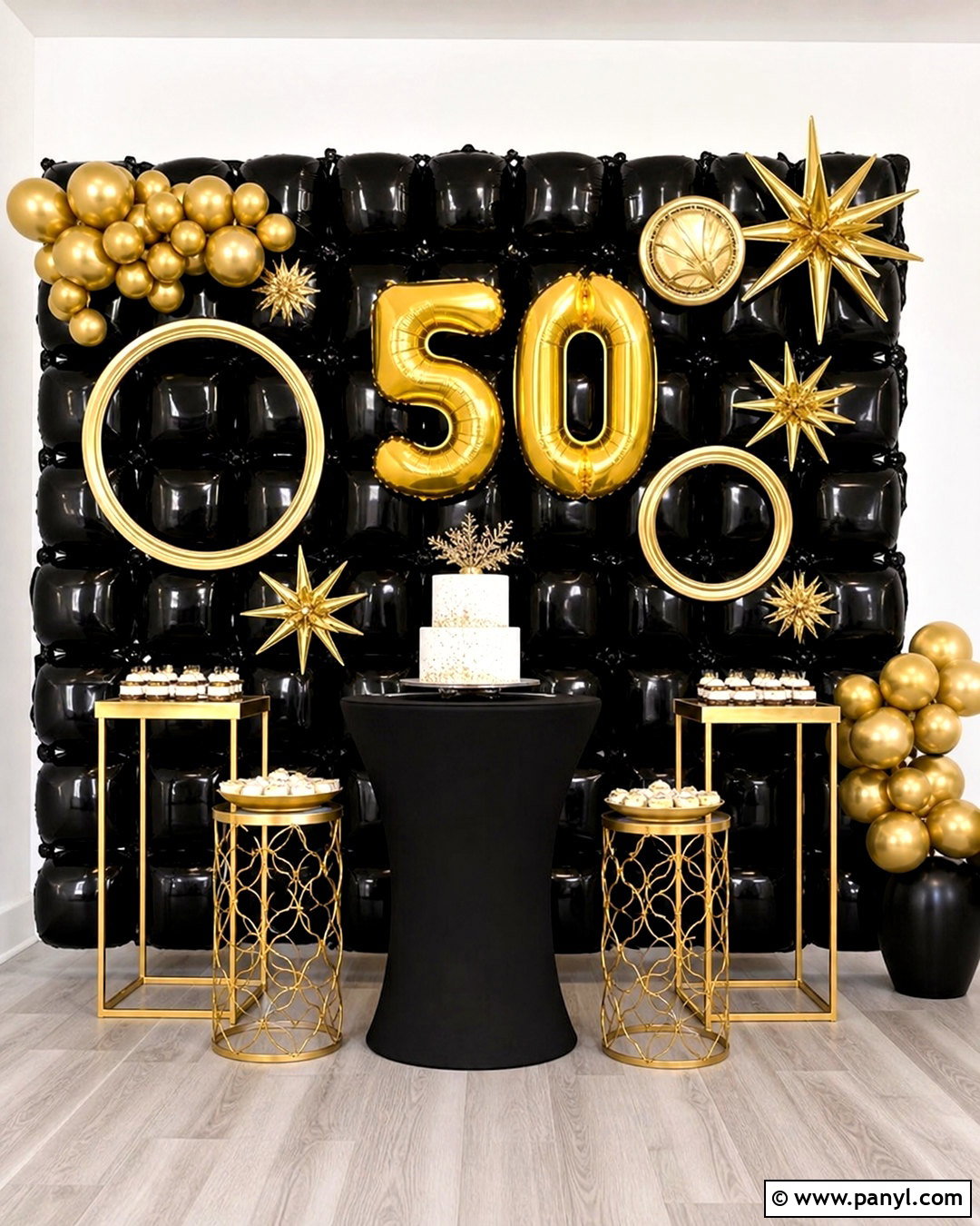 Black And Gold Foil Balloon Wall - 20 foil balloon wall ideas