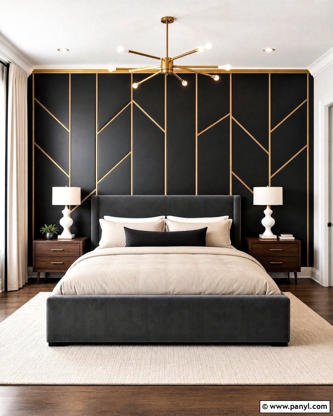 Black And Gold Geometric Accent Wall - 20 gold accent wall ideas