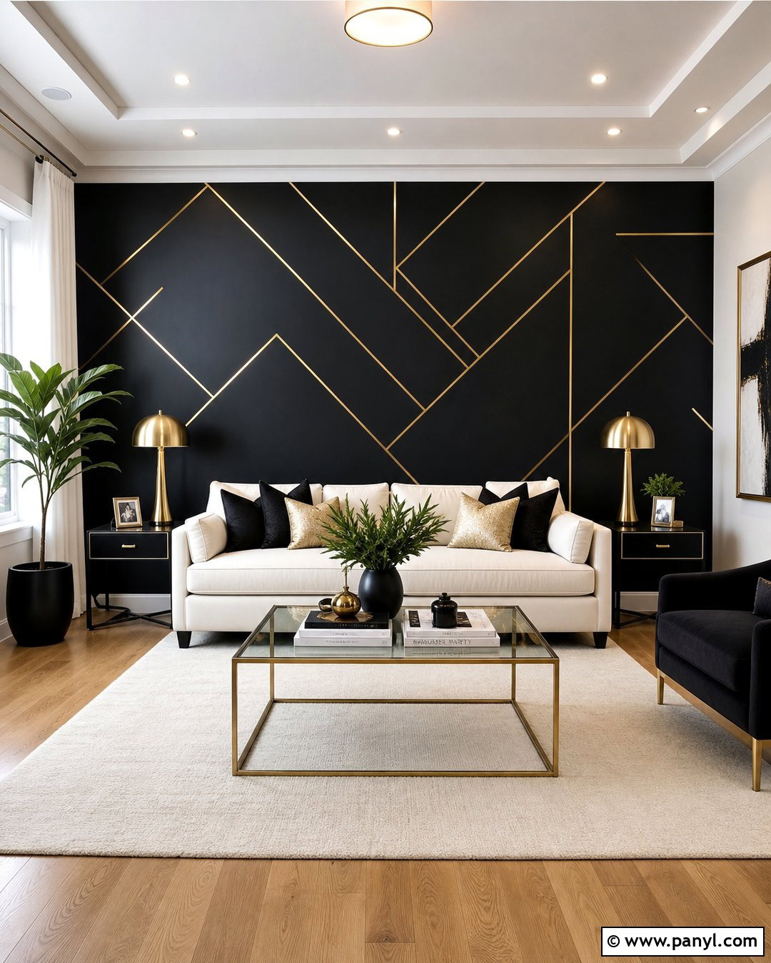 Black And Gold Geometric Accent Wall - 30 Black And Gold Wall Ideas