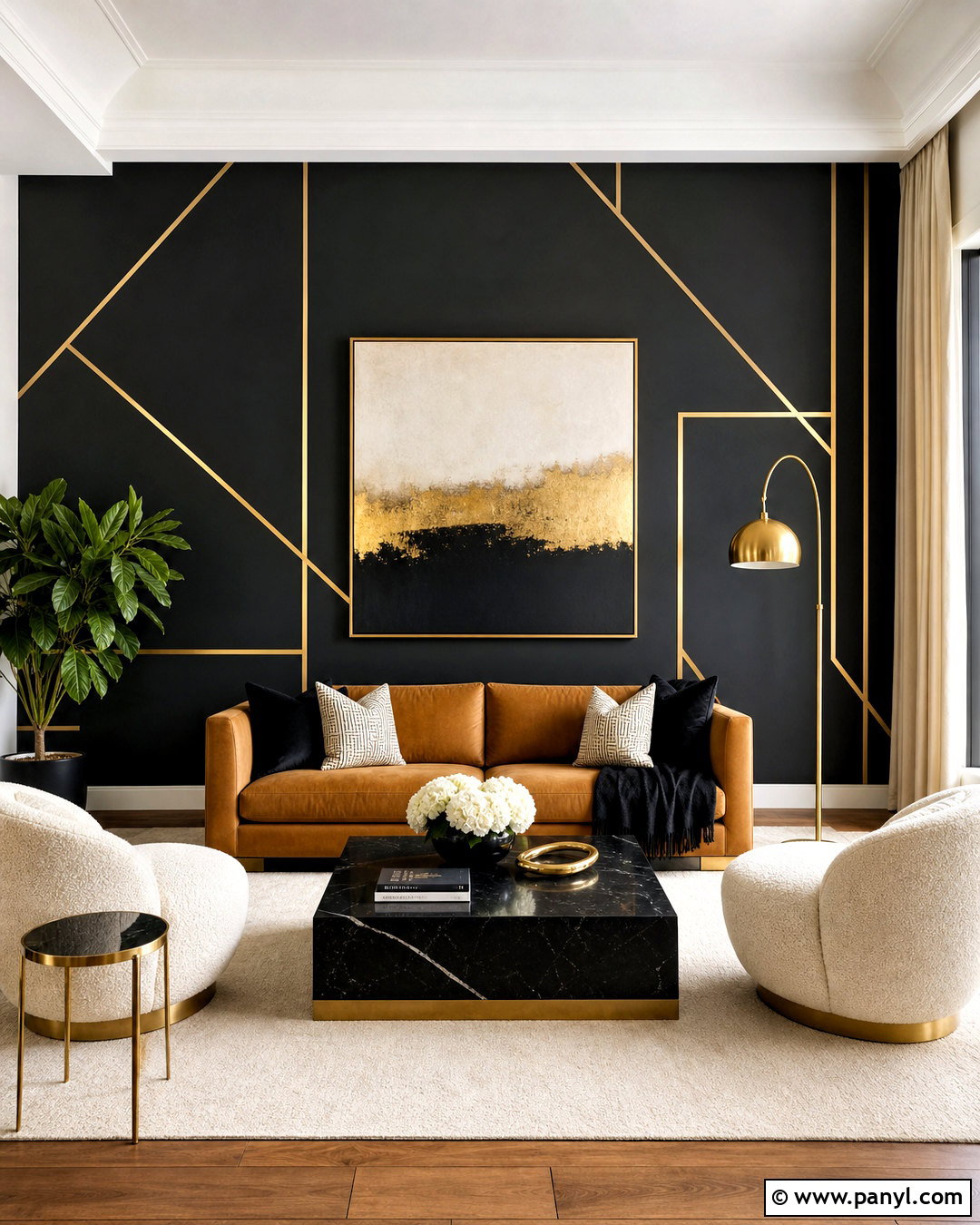 Black And Gold Geometric Paint Wall - 20 royal paint wall design ideas