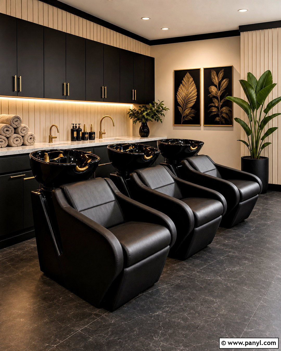 Black And Gold Hair Wash Area - 20 black and gold salon ideas