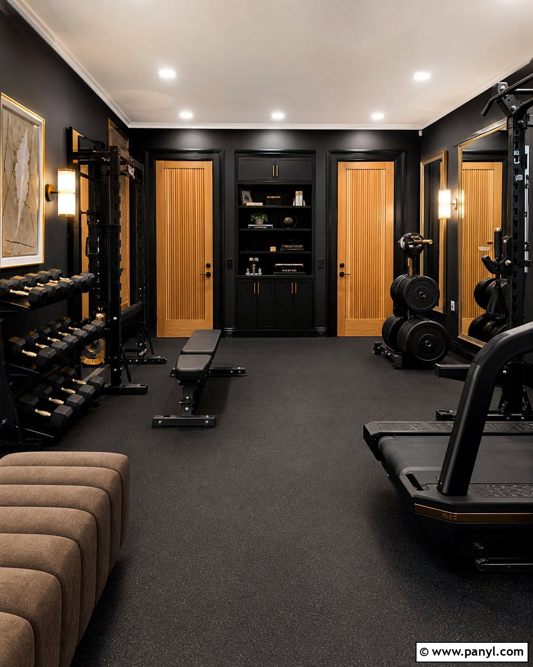 Black And Gold Home Gym - 25 Black Walls Home Gym Ideas