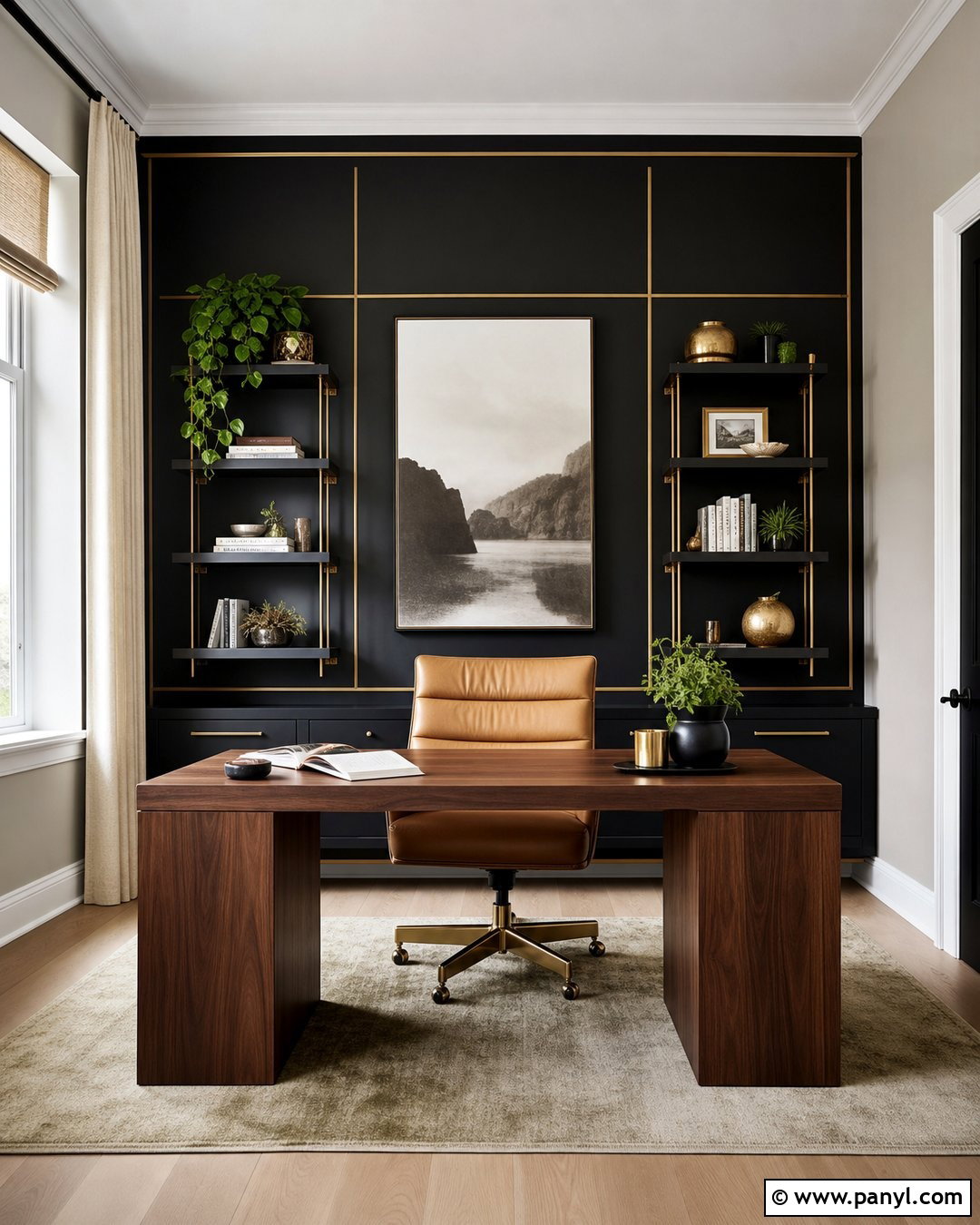 Black And Gold Home Office Wall - 30 Black And Gold Wall Ideas