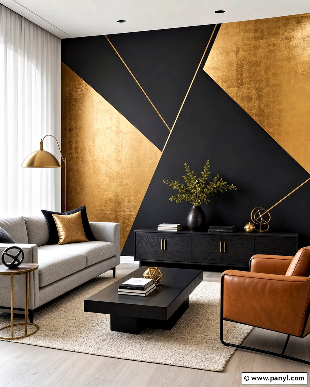 Black And Gold Leaf Geometric Wall - 20 gold leaf wall ideas