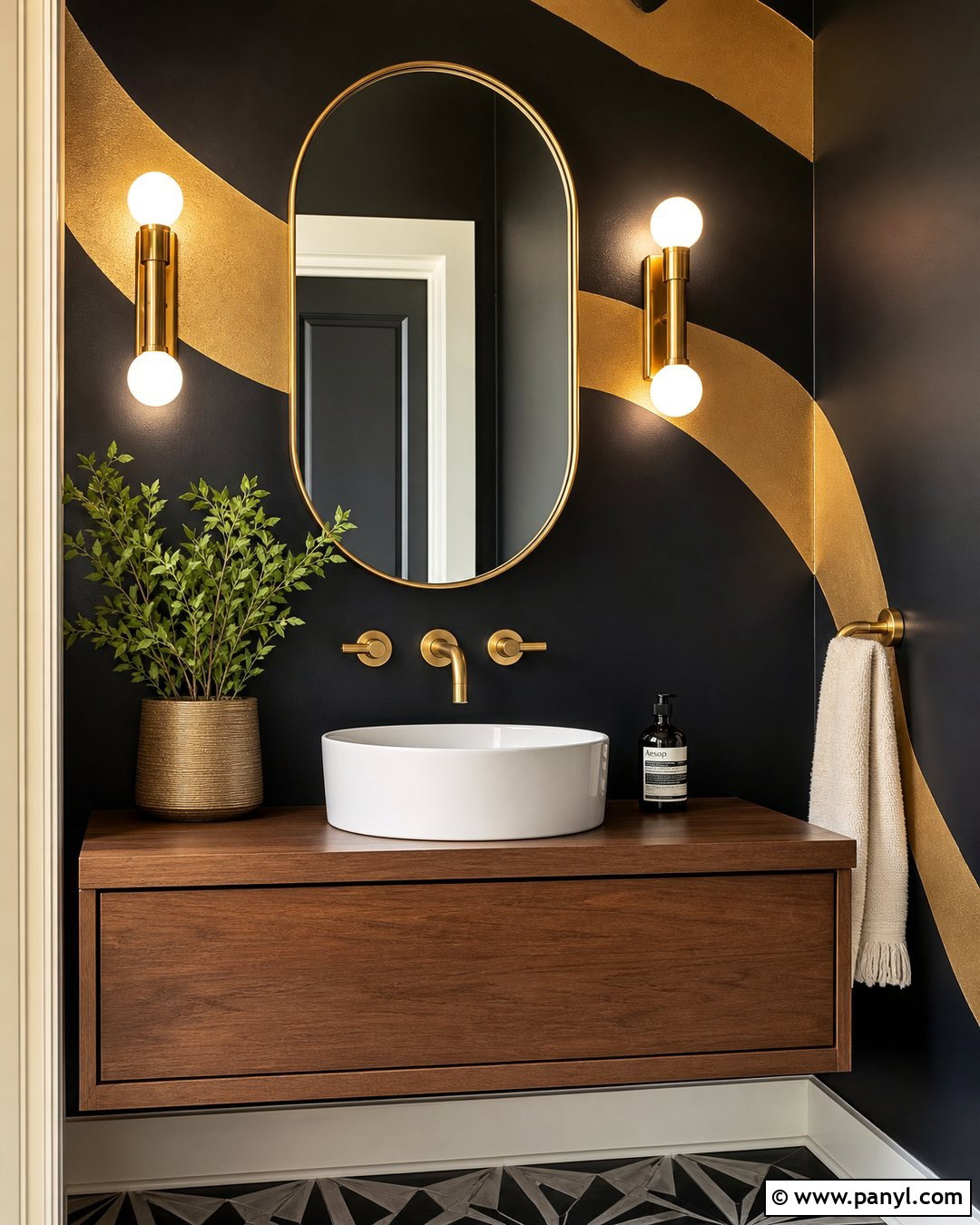 Black And Gold Metallic Paint Accent Wall Powder Room - 20 Metallic Paint Accent Wall Ideas