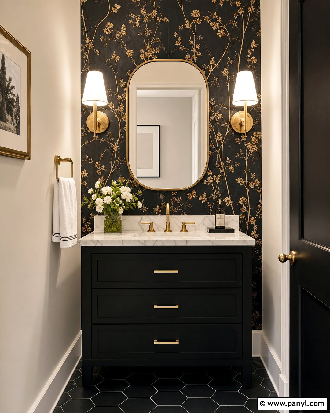 Black And Gold Powder Room Wall - 30 Black And Gold Wall Ideas