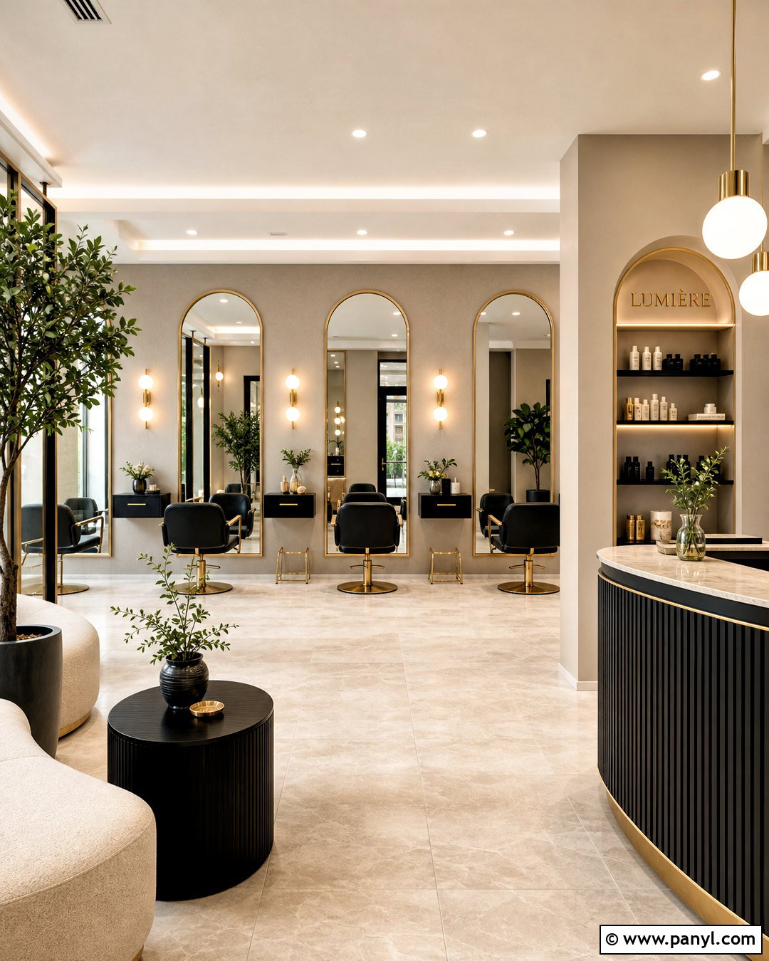 Black And Gold Salon With Arch Mirrors - 20 black and gold salon ideas