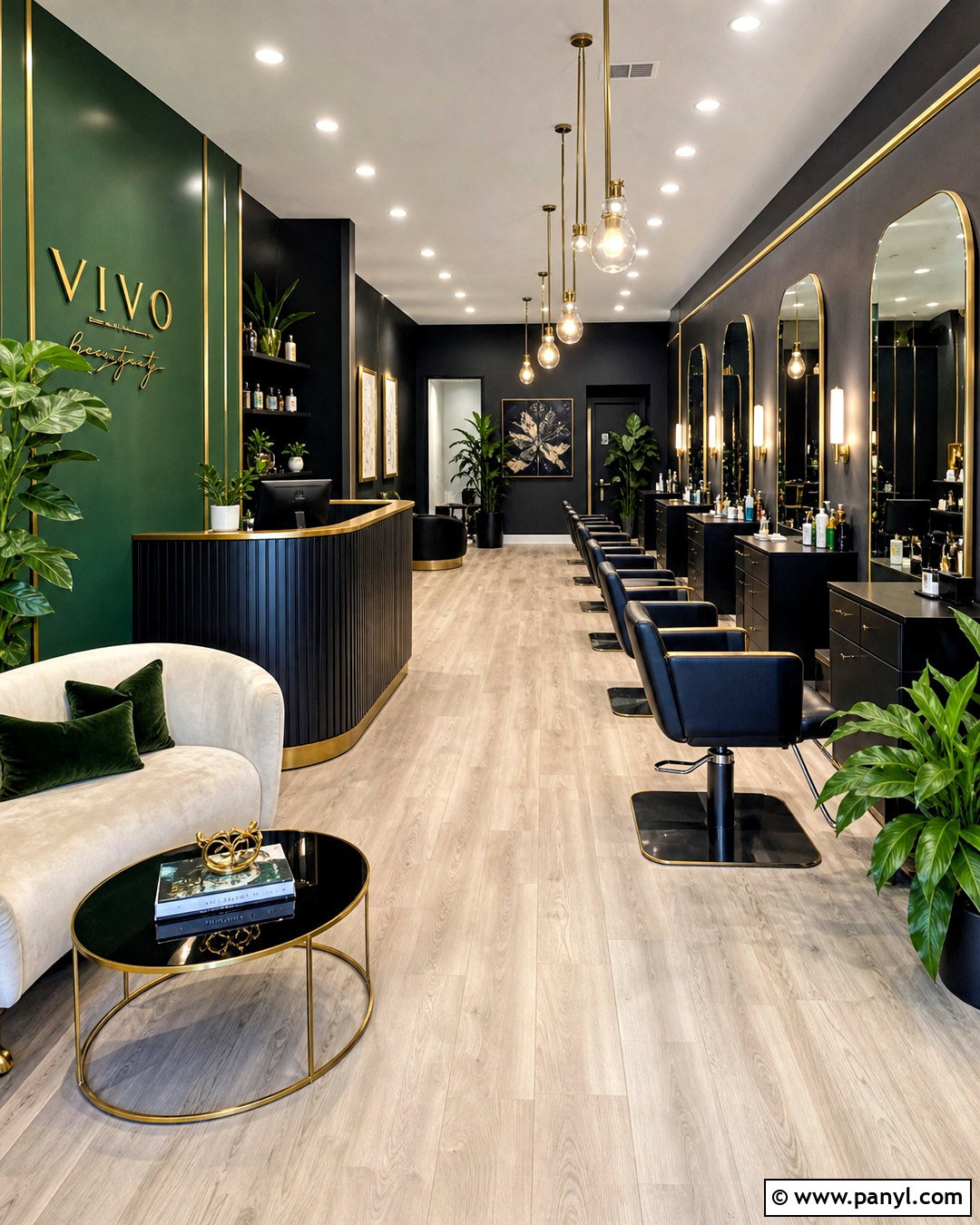 Black And Gold Salon With Green Accents - 20 black and gold salon ideas