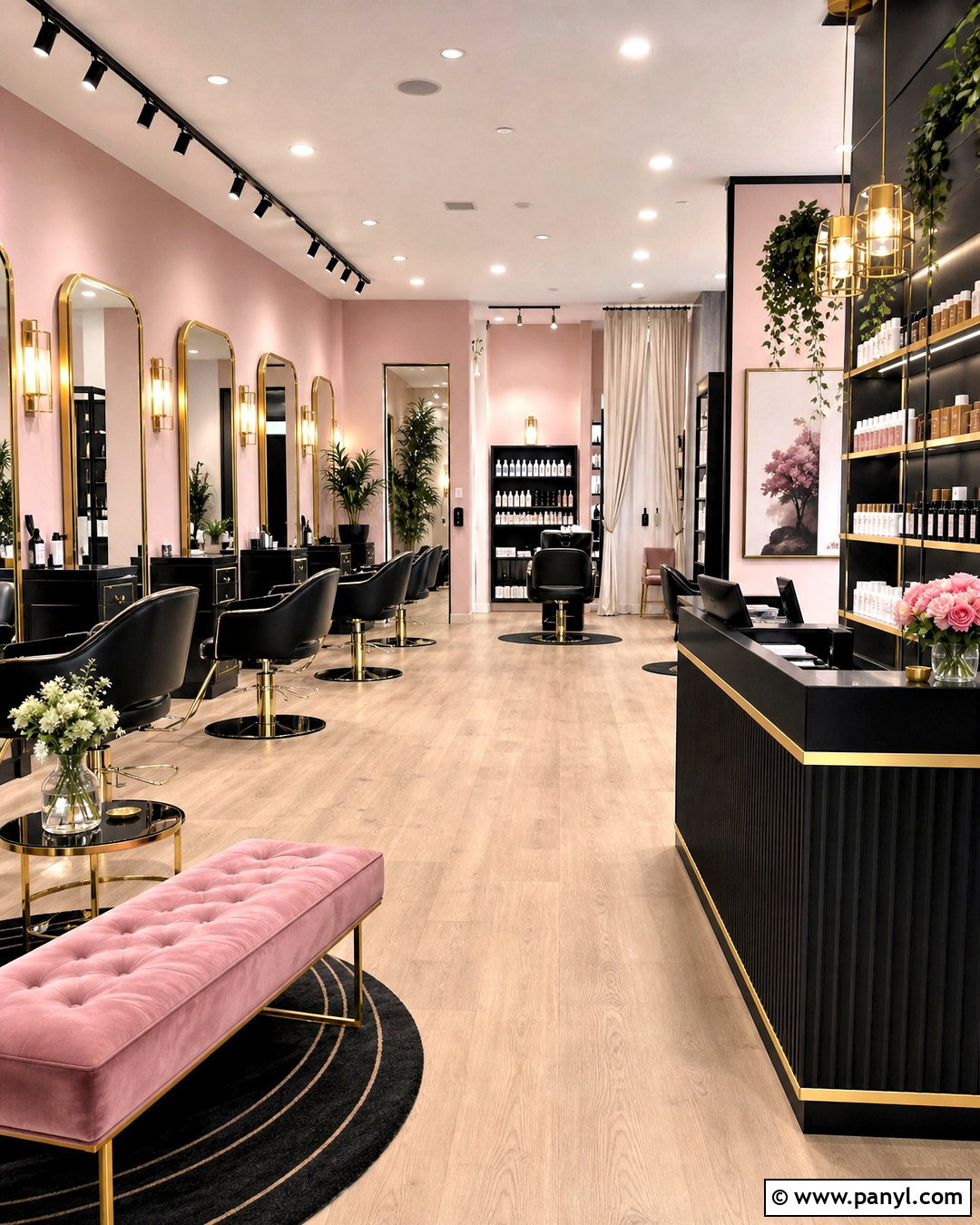 Black And Gold Salon With Pink Accents - 20 black and gold salon ideas