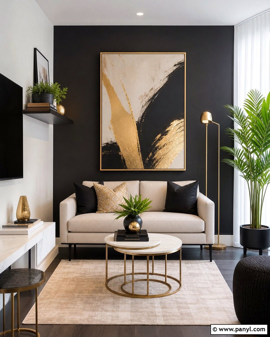Black And Gold Small Apartment Wall - 30 Black And Gold Wall Ideas