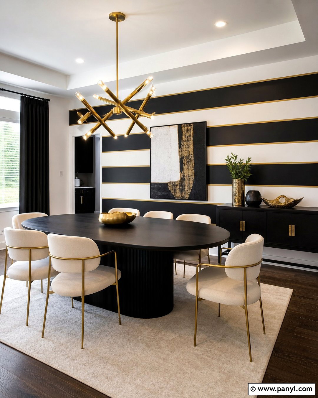 Black And Gold Striped Dining Room - 25 Black Striped Wall Ideas