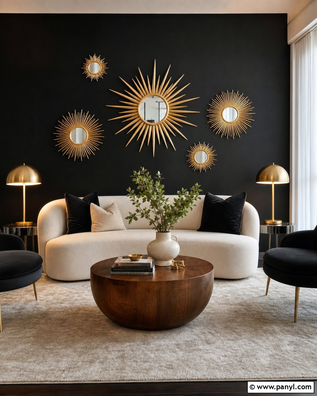 Black And Gold Sunburst Mirror Wall - 30 Black And Gold Wall Ideas