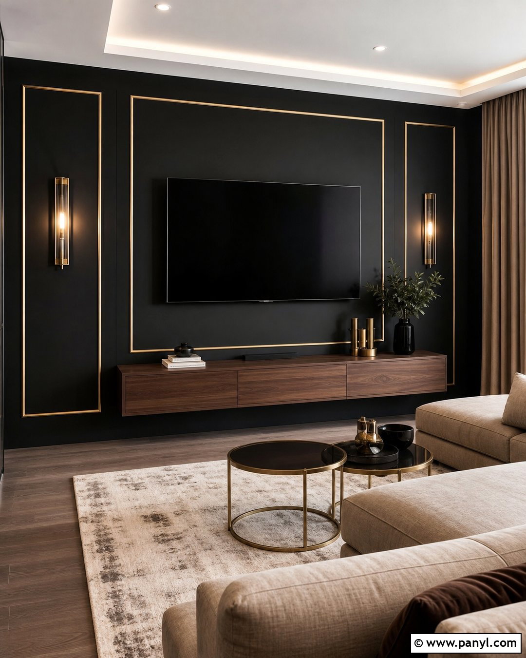 Black And Gold TV Living Room Wall - 35 royal paint wall design for living room ideas