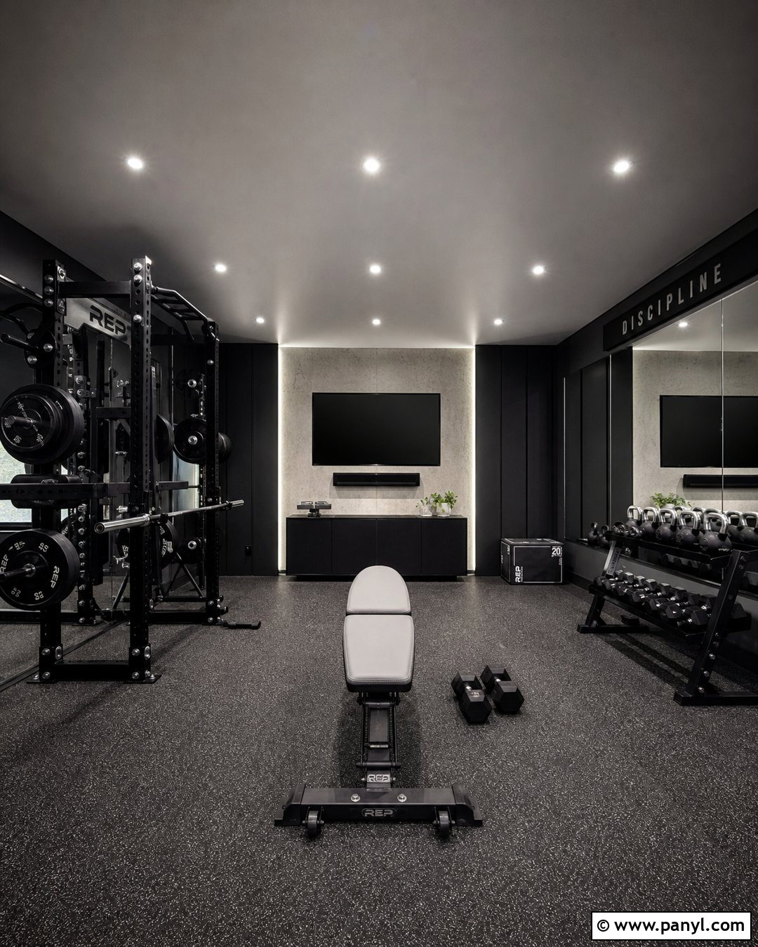 Black And Gray Home Gym - 25 Black Walls Home Gym Ideas
