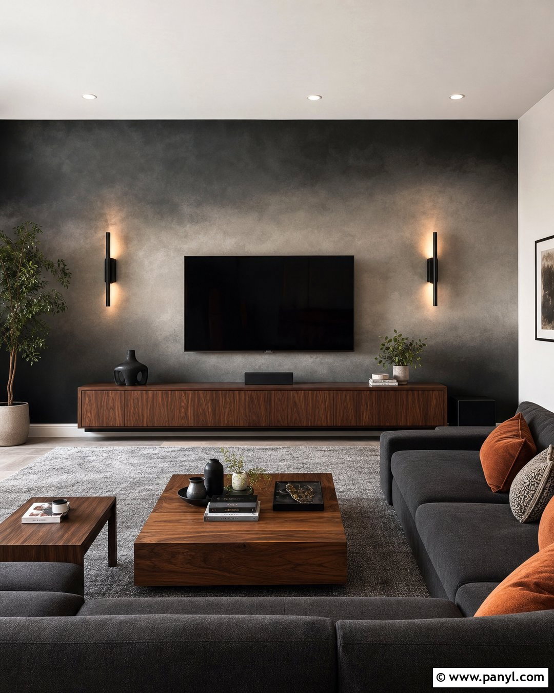 Black And Gray Ombre Accent Wall Media Room - 25 Ombre Accent Wall Ideas