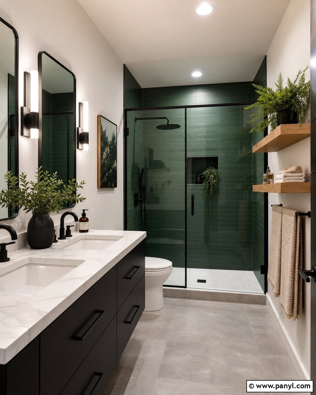 Black And Green Bathroom Accent Wall - 35 Green Accent Wall Bathroom Ideas