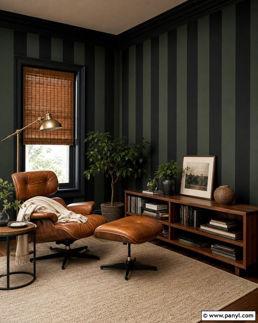 Black And Green Striped Reading Room - 25 Black Striped Wall Ideas